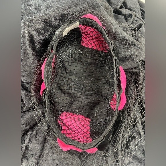 Ladies Fuchsia / Hot Pink Black Hat with Netting Made in USA Vintage Glam Rare